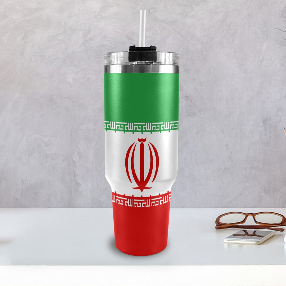 Iran FLag 40oz Tumbler with Black Handle - Conscious Apparel Store