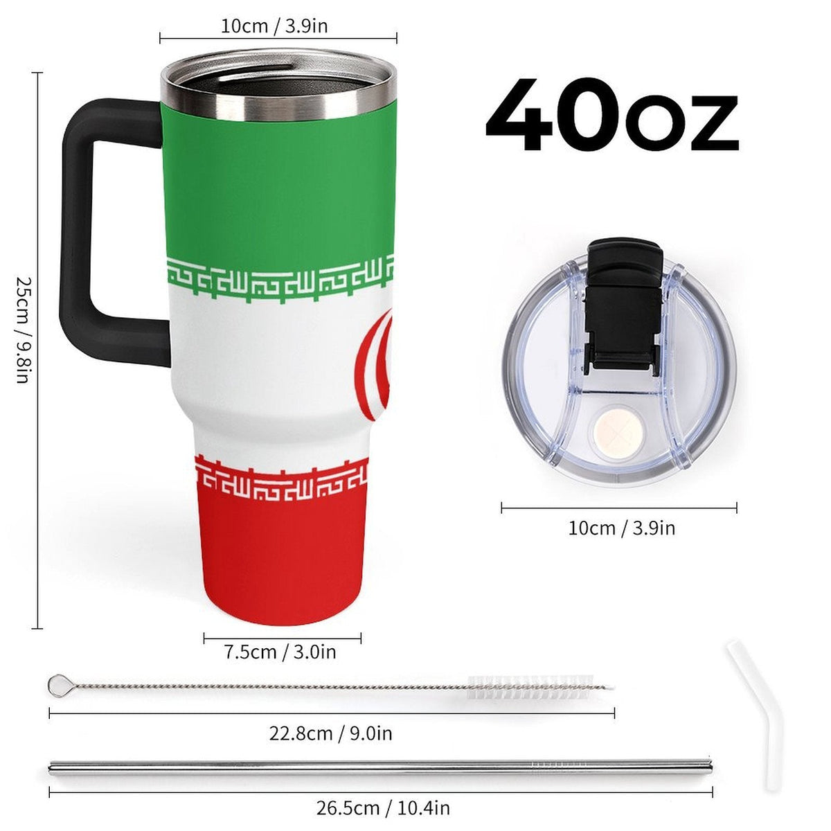 Iran Flag 40oz Tumbler with (Black or White Handle) - Conscious Apparel Store