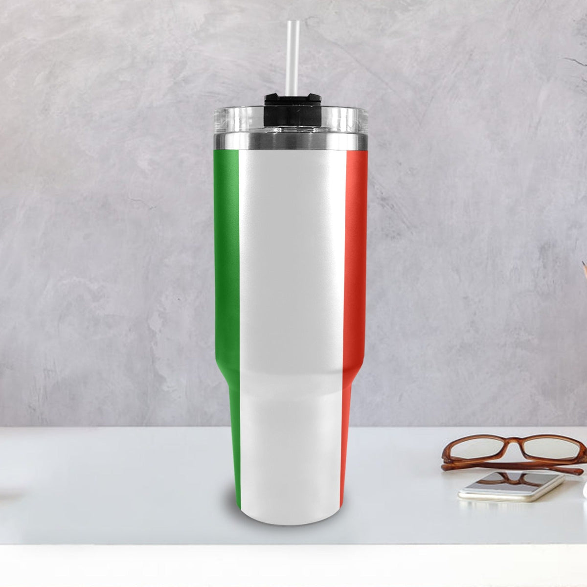 Italy Flag 40oz Tumbler with Black Handle - Conscious Apparel Store