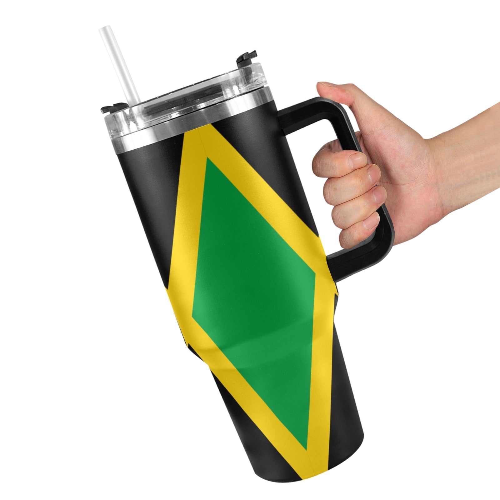 Jamaica Flag 40oz Tumbler with Black Handle - Conscious Apparel Store