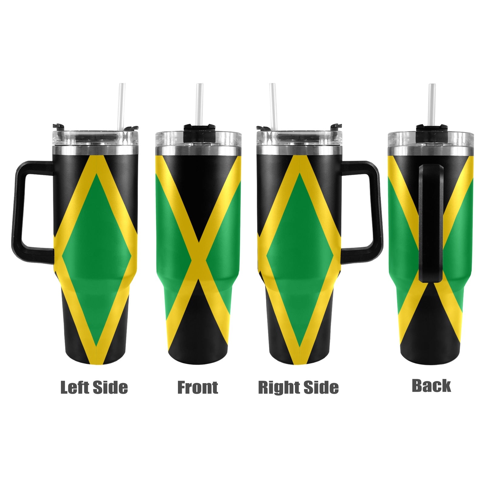 Jamaica Flag 40oz Tumbler with Black Handle - Conscious Apparel Store