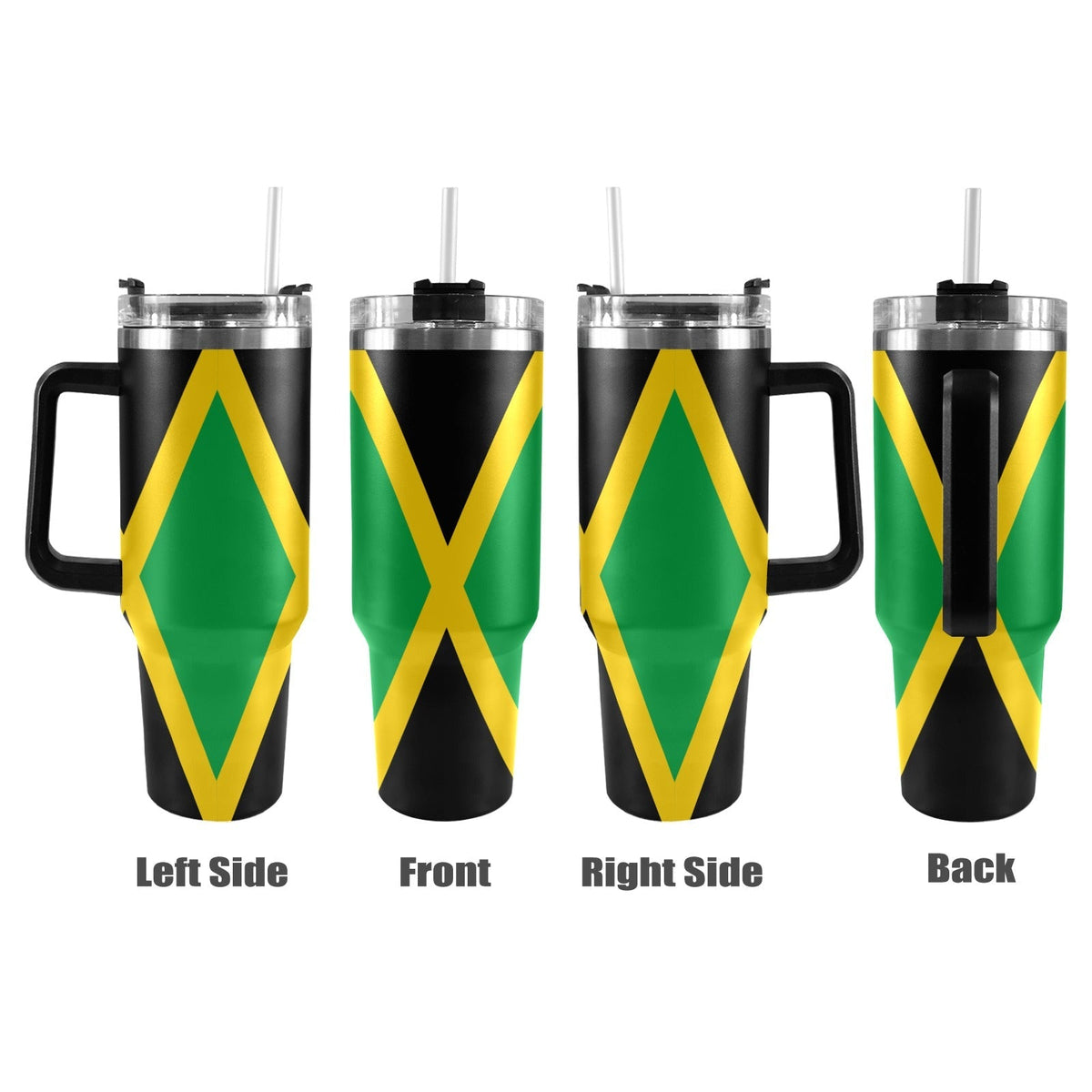 Jamaica Flag 40oz Tumbler with Black Handle - Conscious Apparel Store