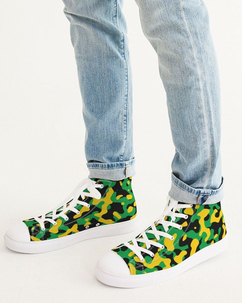 Jamaica Flag Camo Men's Hightop Canvas Shoe - Conscious Apparel Store