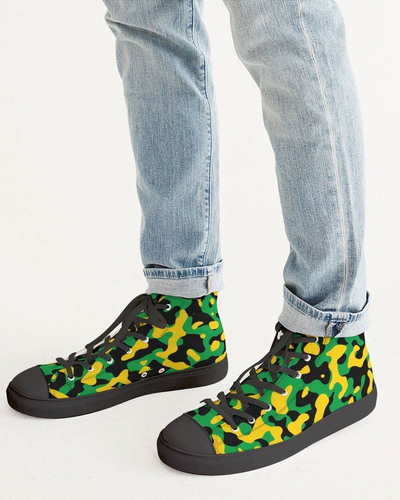 Jamaica Flag Camo Men's Hightop Canvas Shoe - Black - Conscious Apparel Store