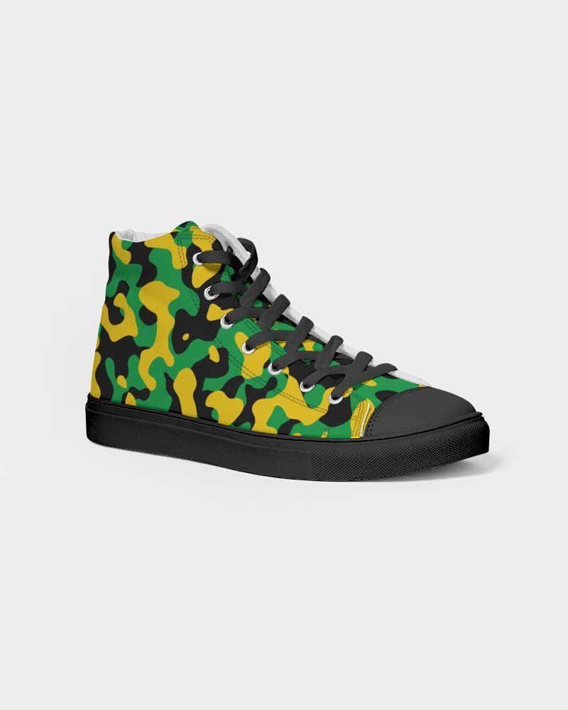 Jamaica Flag Camo Men's Hightop Canvas Shoe - Black - Conscious Apparel Store