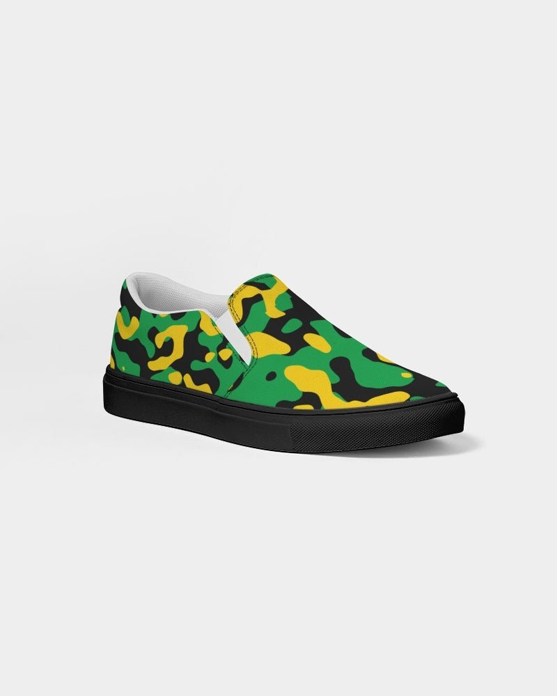 Jamaica Flag Camo Men's Slip-On Canvas Shoe - Black - Conscious Apparel Store