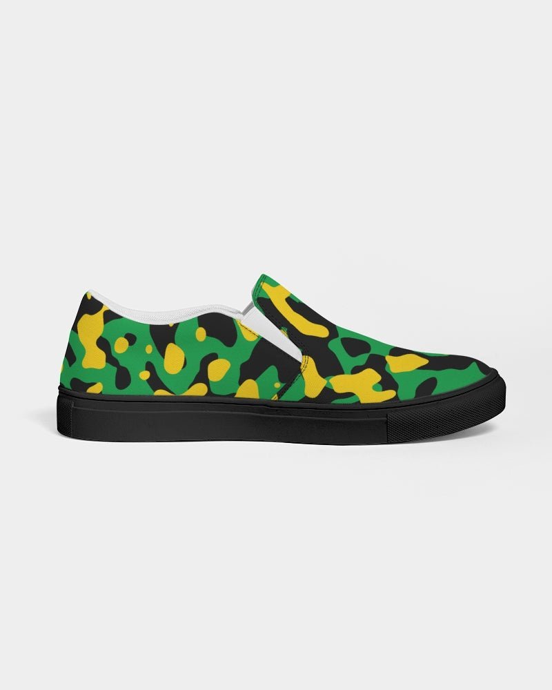 Jamaica Flag Camo Men's Slip-On Canvas Shoe - Black - Conscious Apparel Store