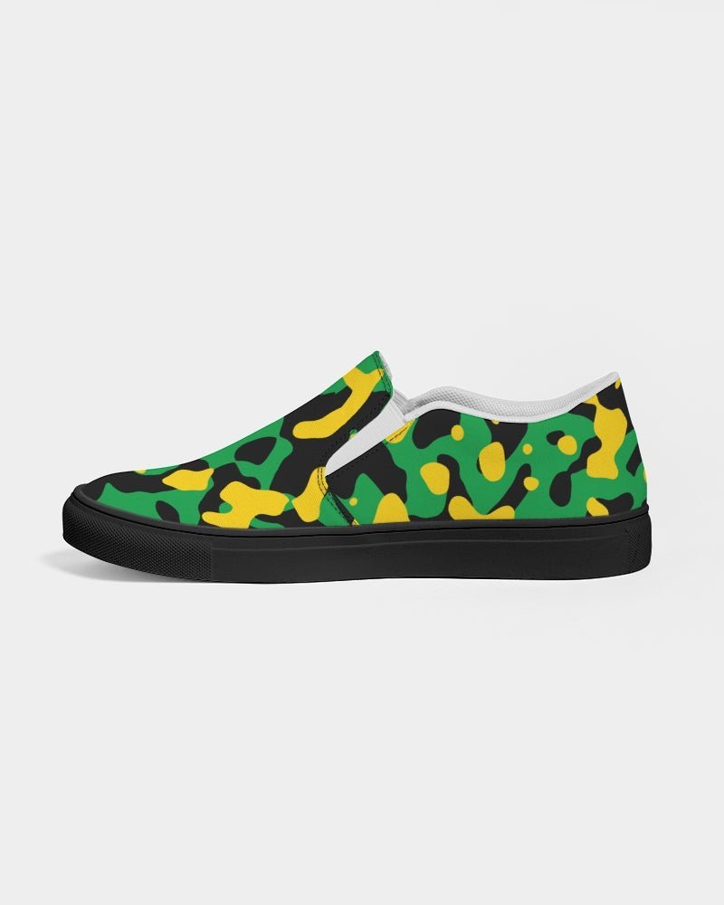 Jamaica Flag Camo Men's Slip-On Canvas Shoe - Black - Conscious Apparel Store