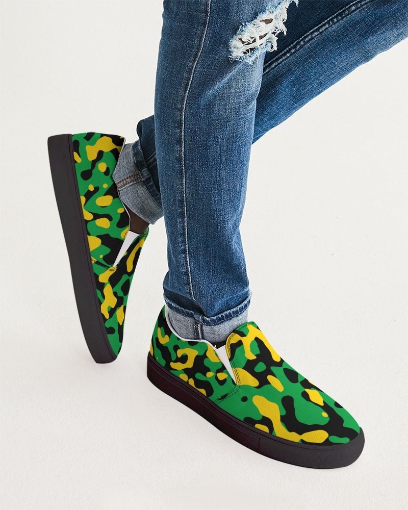 Jamaica Flag Camo Men's Slip-On Canvas Shoe - Black - Conscious Apparel Store