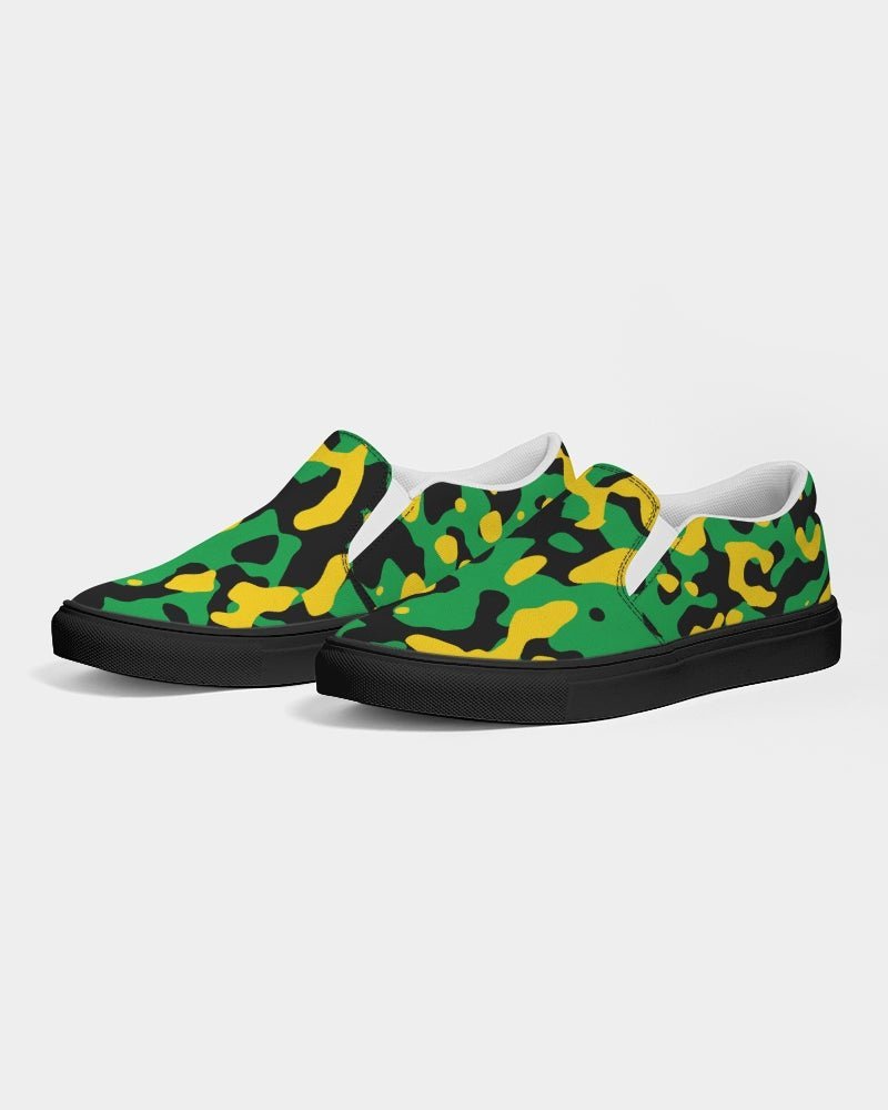 Jamaica Flag Camo Men's Slip-On Canvas Shoe - Black - Conscious Apparel Store