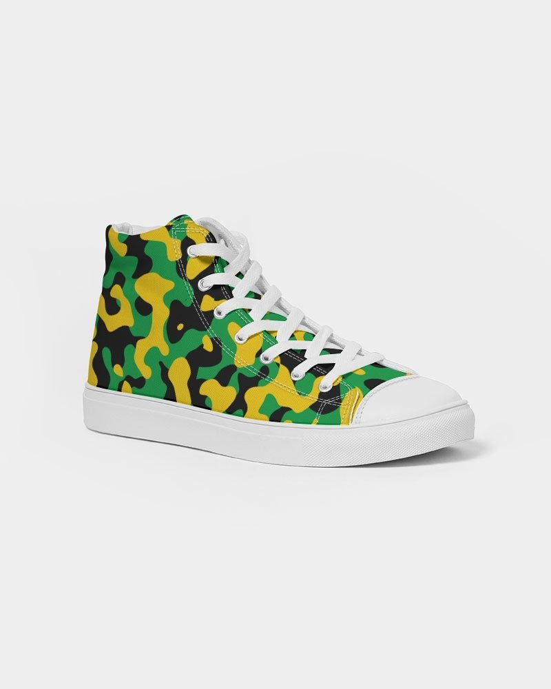Jamaica Flag Camo Women's Hightop Canvas Shoe - Conscious Apparel Store