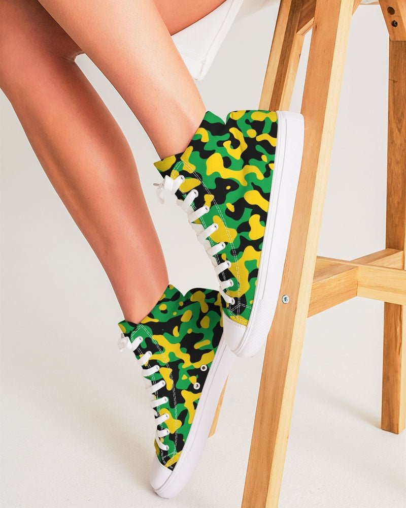 Jamaica Flag Camo Women's Hightop Canvas Shoe - Conscious Apparel Store