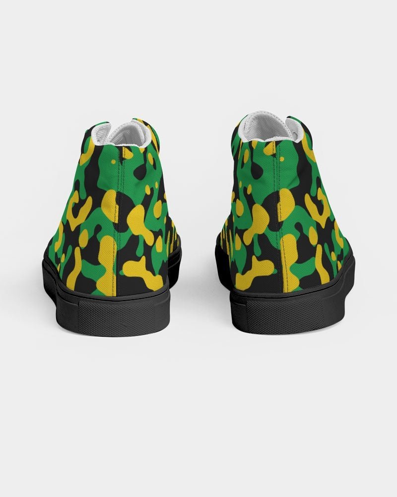 Jamaica Flag Camo Women's Hightop Canvas Shoe - Black - Conscious Apparel Store