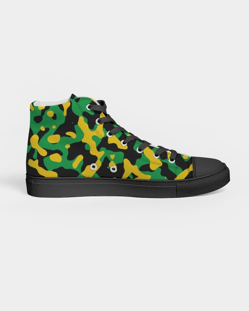 Jamaica Flag Camo Women's Hightop Canvas Shoe - Black - Conscious Apparel Store