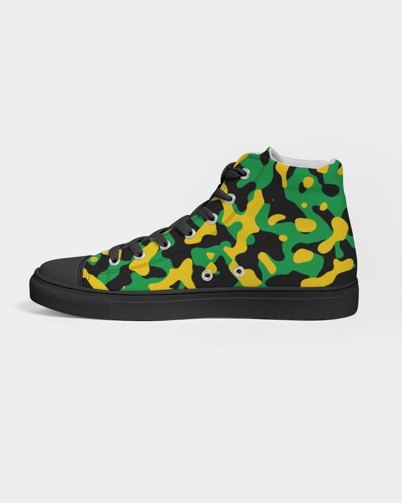 Jamaica Flag Camo Women's Hightop Canvas Shoe - Black - Conscious Apparel Store