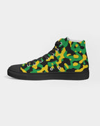 Jamaica Flag Camo Women's Hightop Canvas Shoe - Black - Conscious Apparel Store