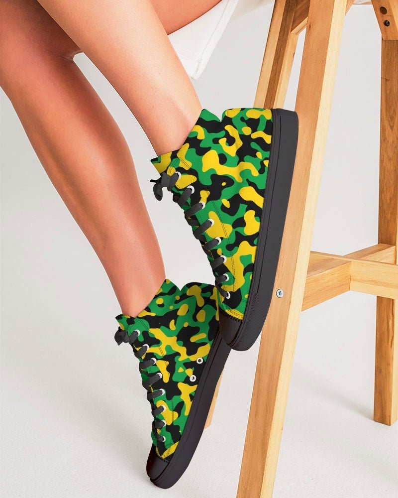 Jamaica Flag Camo Women's Hightop Canvas Shoe - Black - Conscious Apparel Store