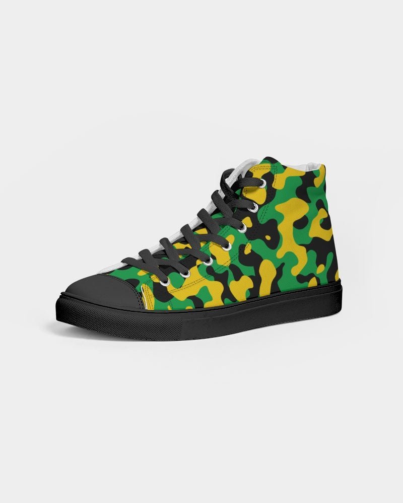 Jamaica Flag Camo Women's Hightop Canvas Shoe - Black - Conscious Apparel Store