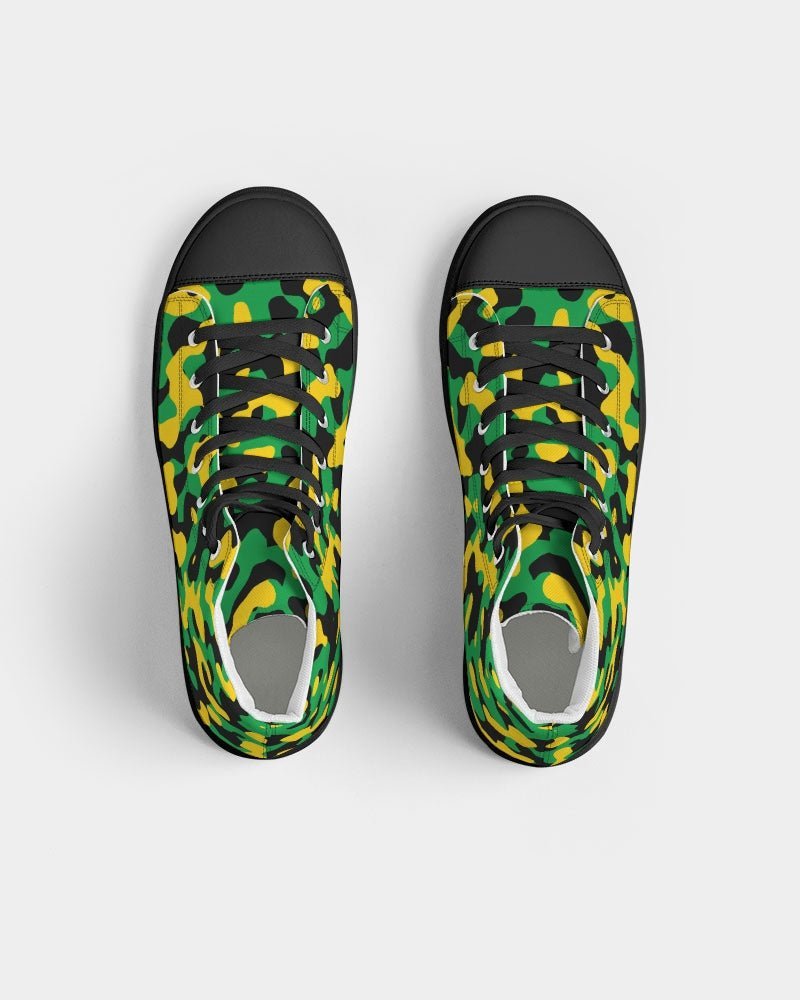 Jamaica Flag Camo Women's Hightop Canvas Shoe - Black - Conscious Apparel Store