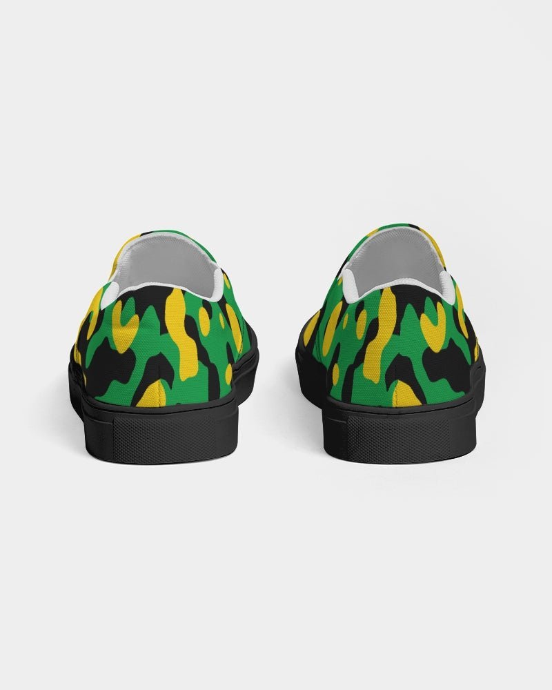 Jamaica Flag Camo Women's Slip-On Canvas Shoe - Black - Conscious Apparel Store