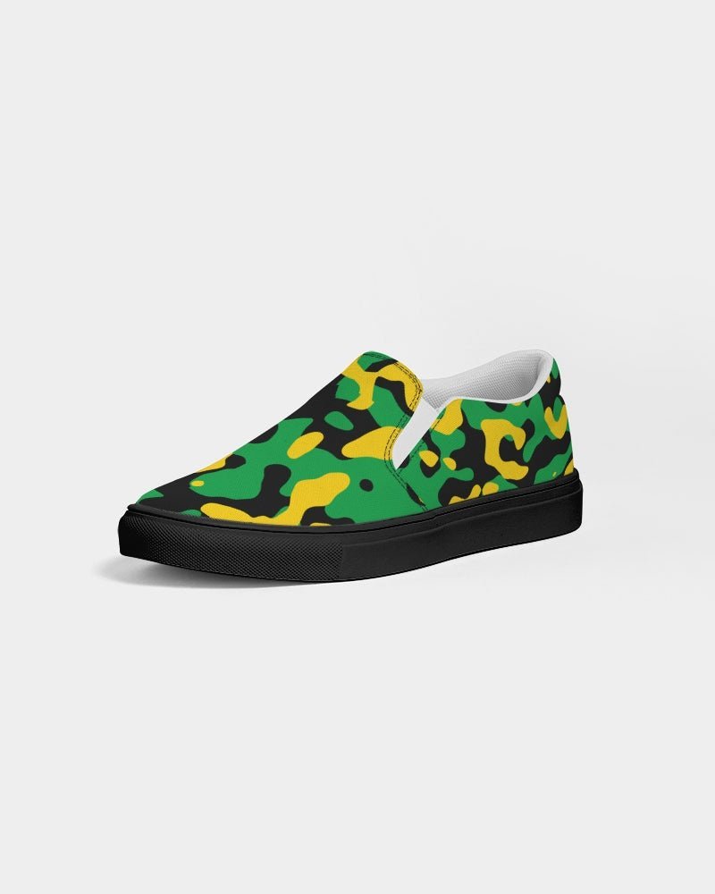 Jamaica Flag Camo Women's Slip-On Canvas Shoe - Black - Conscious Apparel Store