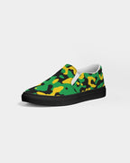 Jamaica Flag Camo Women's Slip - On Canvas Shoe - Black - Conscious Apparel Store