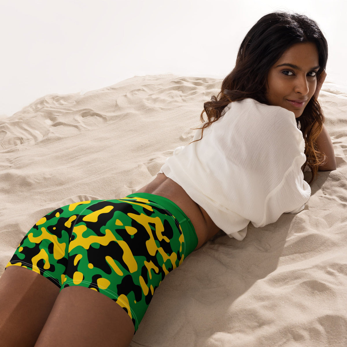 Jamaica Flag Camo Yoga Shorts - Conscious Apparel Store