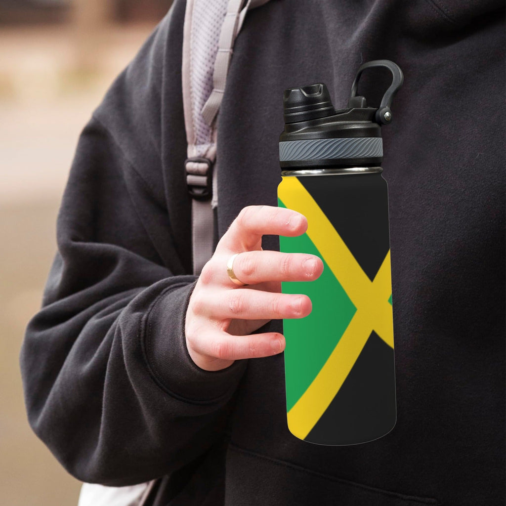 Jamaica Flag Insulated Water Bottle with Dual - Use Lid (18oz) - Conscious Apparel Store