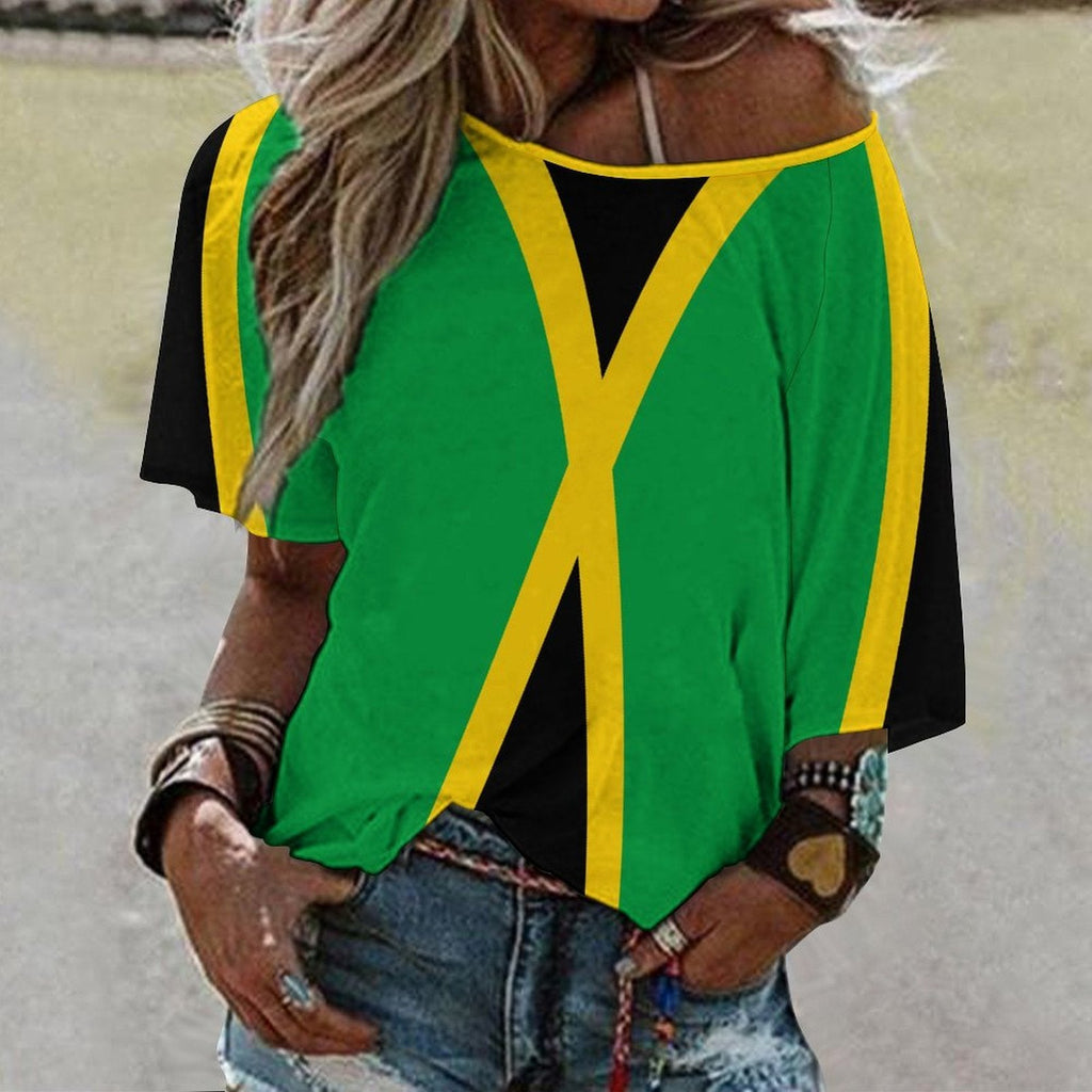 Jamaica Flag Women’s Loose Half-Sleeve Boat Neck T-Shirt - Conscious Apparel Store