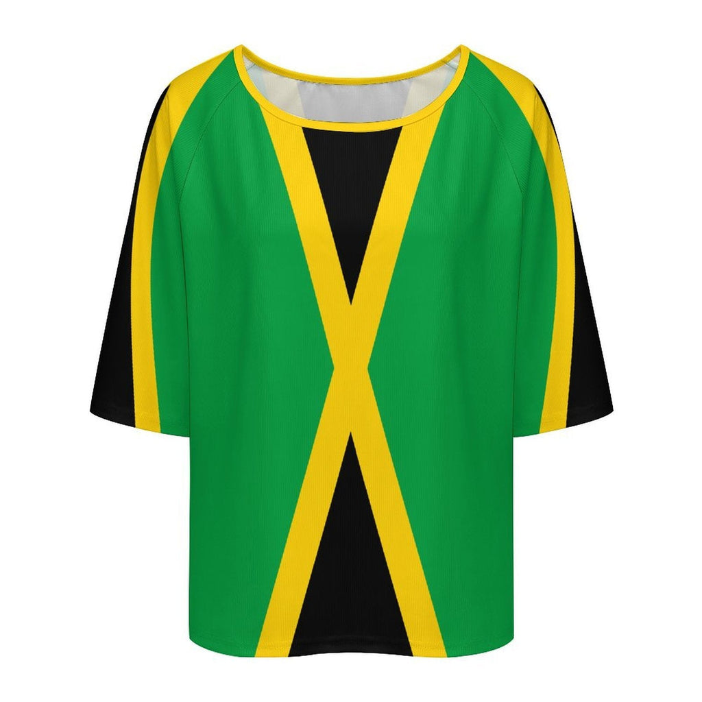 Jamaica Flag Women’s Loose Half-Sleeve Boat Neck T-Shirt - Conscious Apparel Store