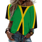 Jamaica Flag Women’s Loose Half-Sleeve Boat Neck T-Shirt - Conscious Apparel Store