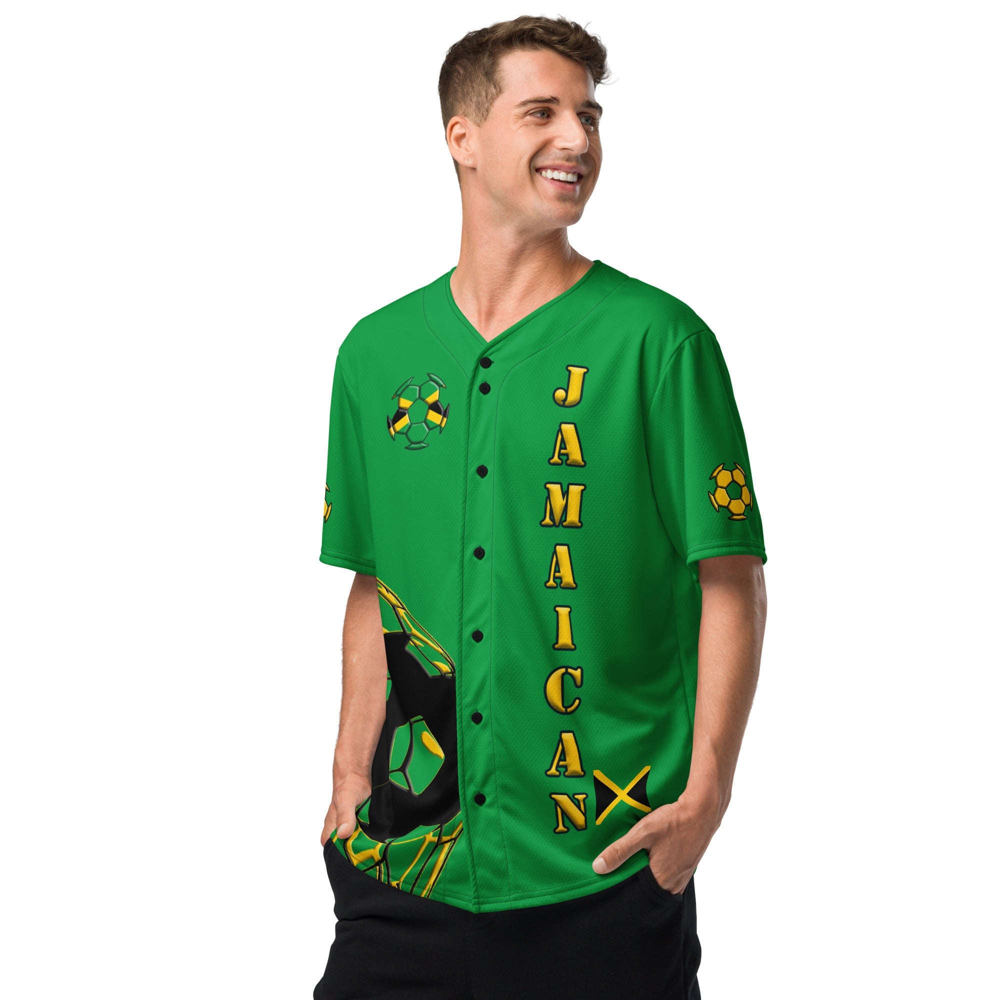 Jamaica Football Themed Button-Down Sport Jersey - Conscious Apparel Store