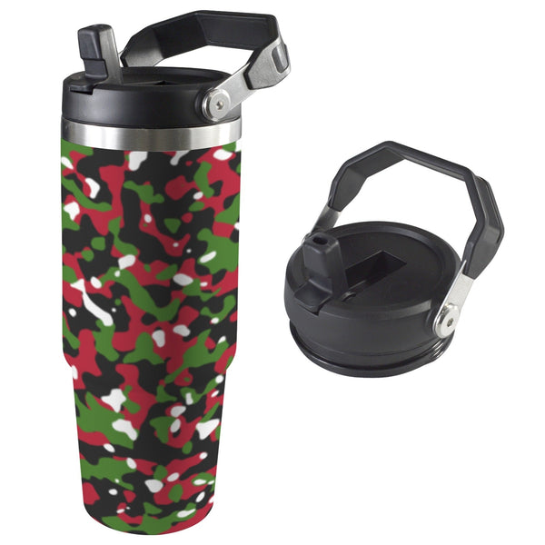 Kenya Flag Camo 30oz Tumbler with Top Handle - Conscious Apparel Store