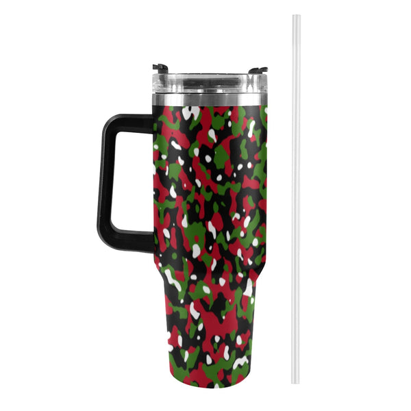 Kenya Flag Camo 40oz Tumbler with Black Handle - Conscious Apparel Store