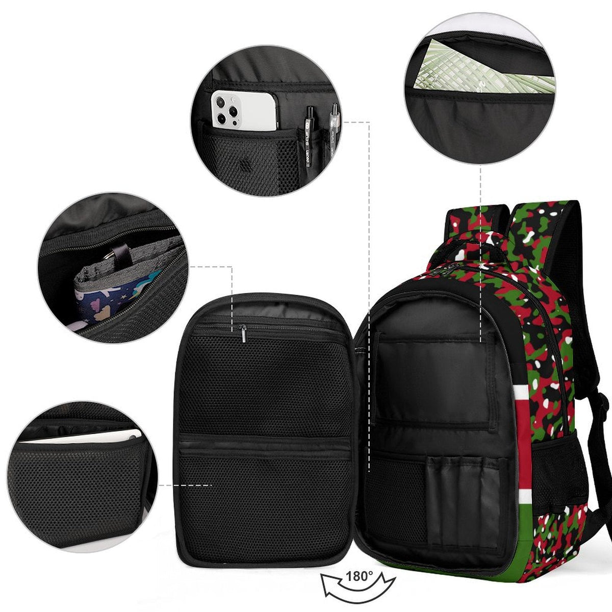 Kenya Flag Camo Casual Backpack - Conscious Apparel Store