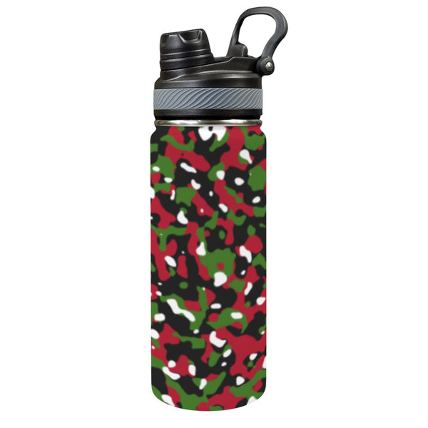 Kenya Flag Camo Insulated Water Bottle with Dual - Use Lid (18oz) - Conscious Apparel Store