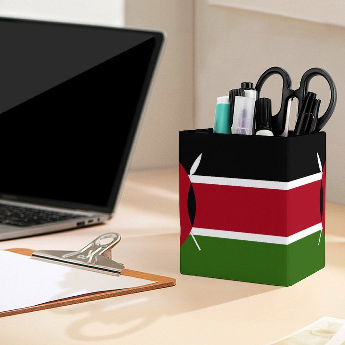 Kenya Flag Square Pen Holder - Conscious Apparel Store