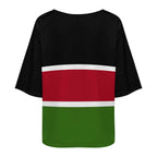 Kenya Flag Women’s Loose Half-Sleeve Boat Neck T-Shirt - Conscious Apparel Store