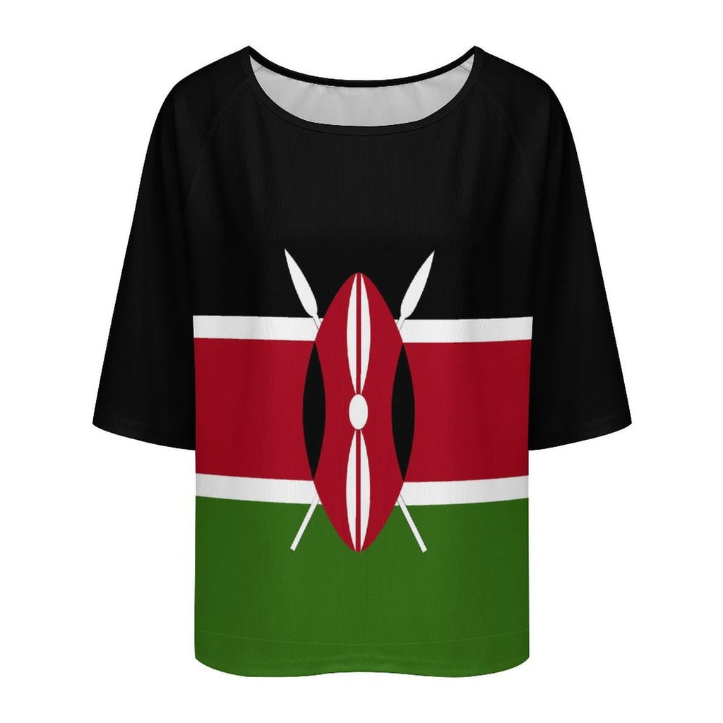 Kenya Flag Women’s Loose Half-Sleeve Boat Neck T-Shirt - Conscious Apparel Store