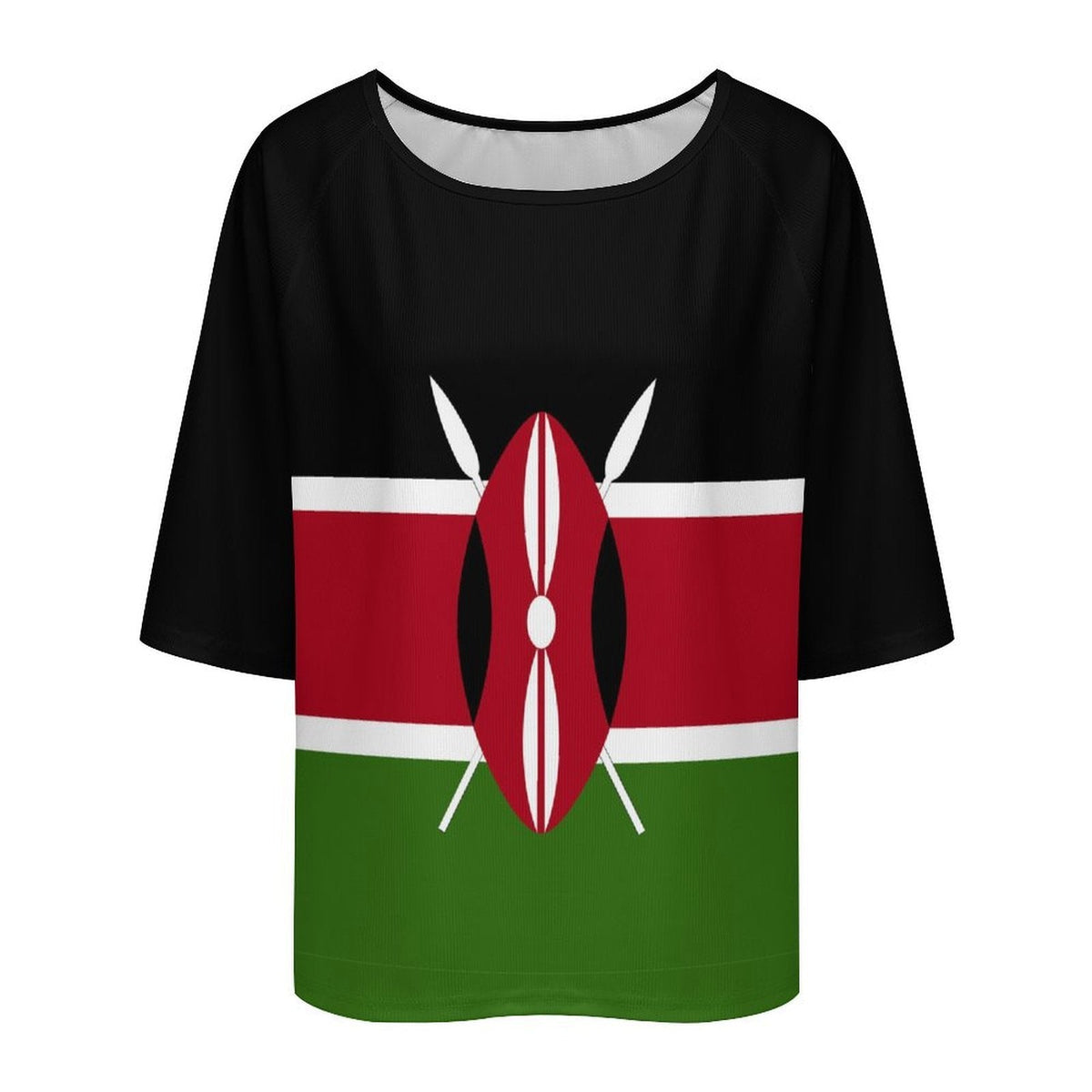 Kenya Flag Women’s Loose Half-Sleeve Boat Neck T-Shirt - Conscious Apparel Store
