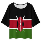 Kenya Flag Women’s Loose Half-Sleeve Boat Neck T-Shirt - Conscious Apparel Store