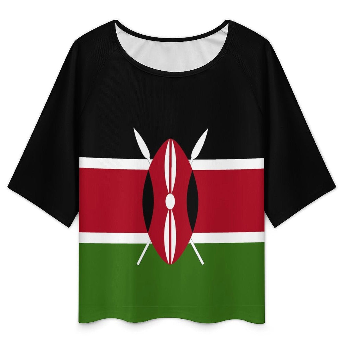 Kenya Flag Women’s Loose Half-Sleeve Boat Neck T-Shirt - Conscious Apparel Store