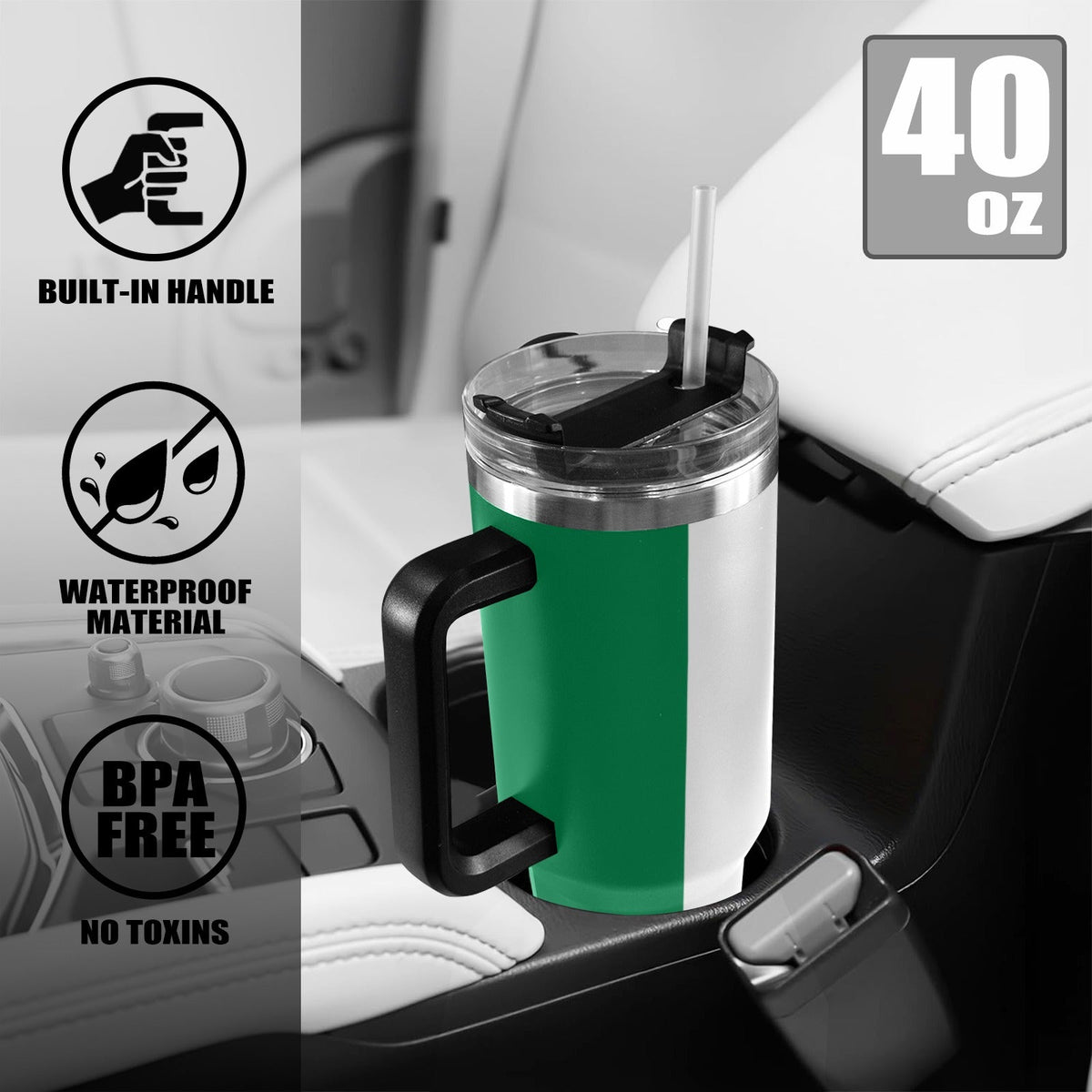 Nigeria Flag 40oz Tumbler with Black Handle - Conscious Apparel Store
