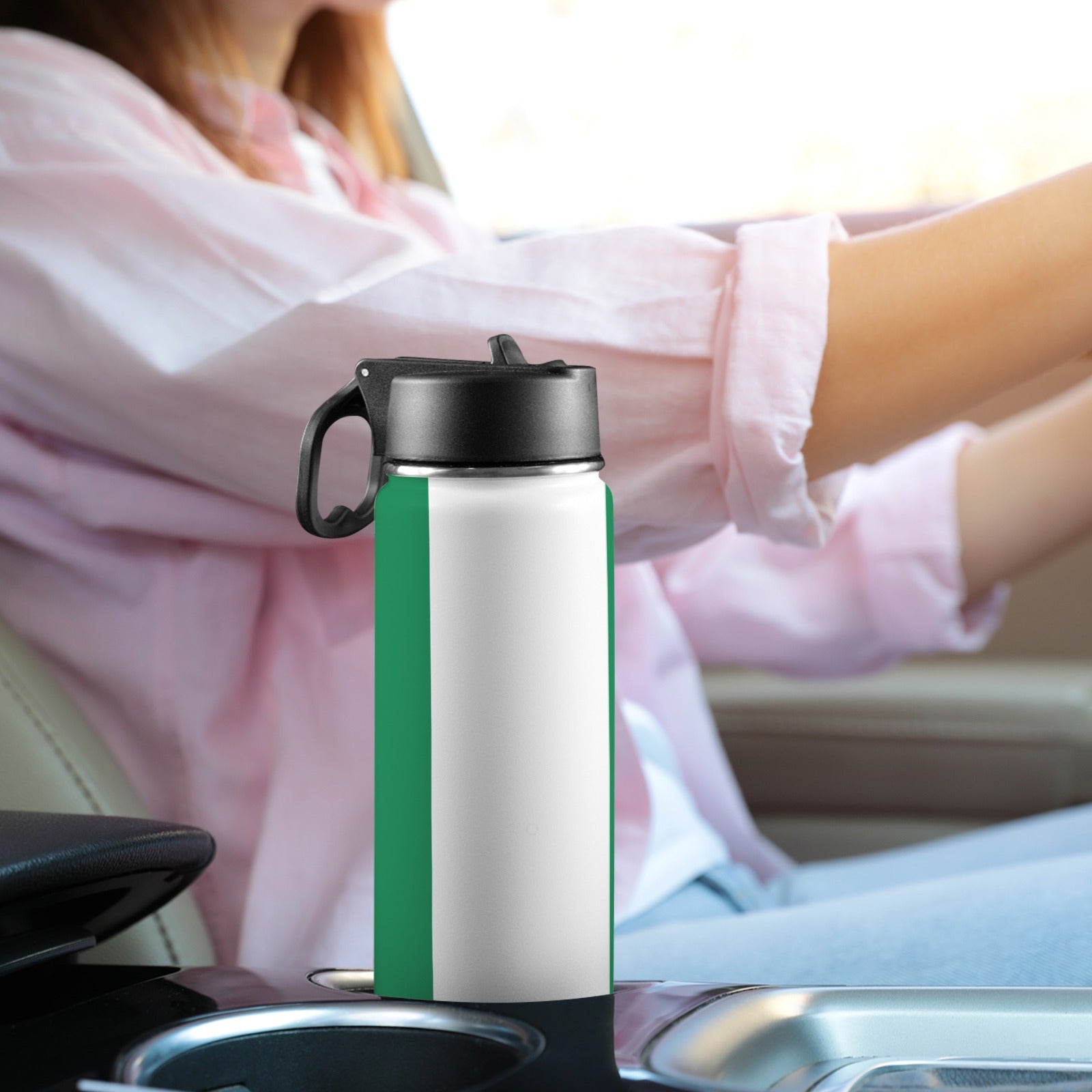 Nigeria Flag Insulated Water Bottle with Straw Lid (18oz) - Conscious Apparel Store