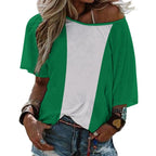 Nigeria Flag Women’s Loose Half-Sleeve Boat Neck T-Shirt - Conscious Apparel Store