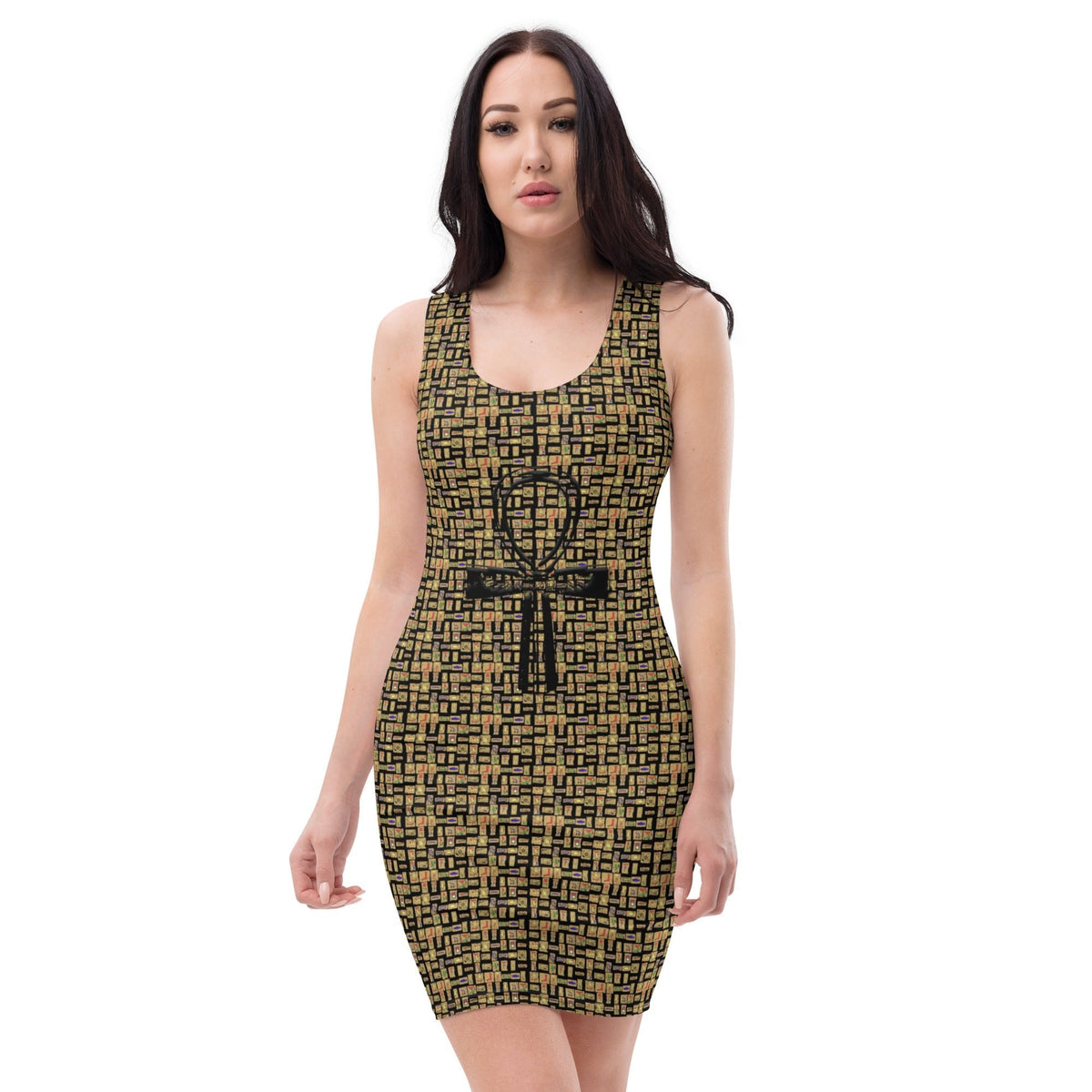 Nubia Ankh Cross (Black) Bodycon Dress (6 Colors Available) - Conscious Apparel Store