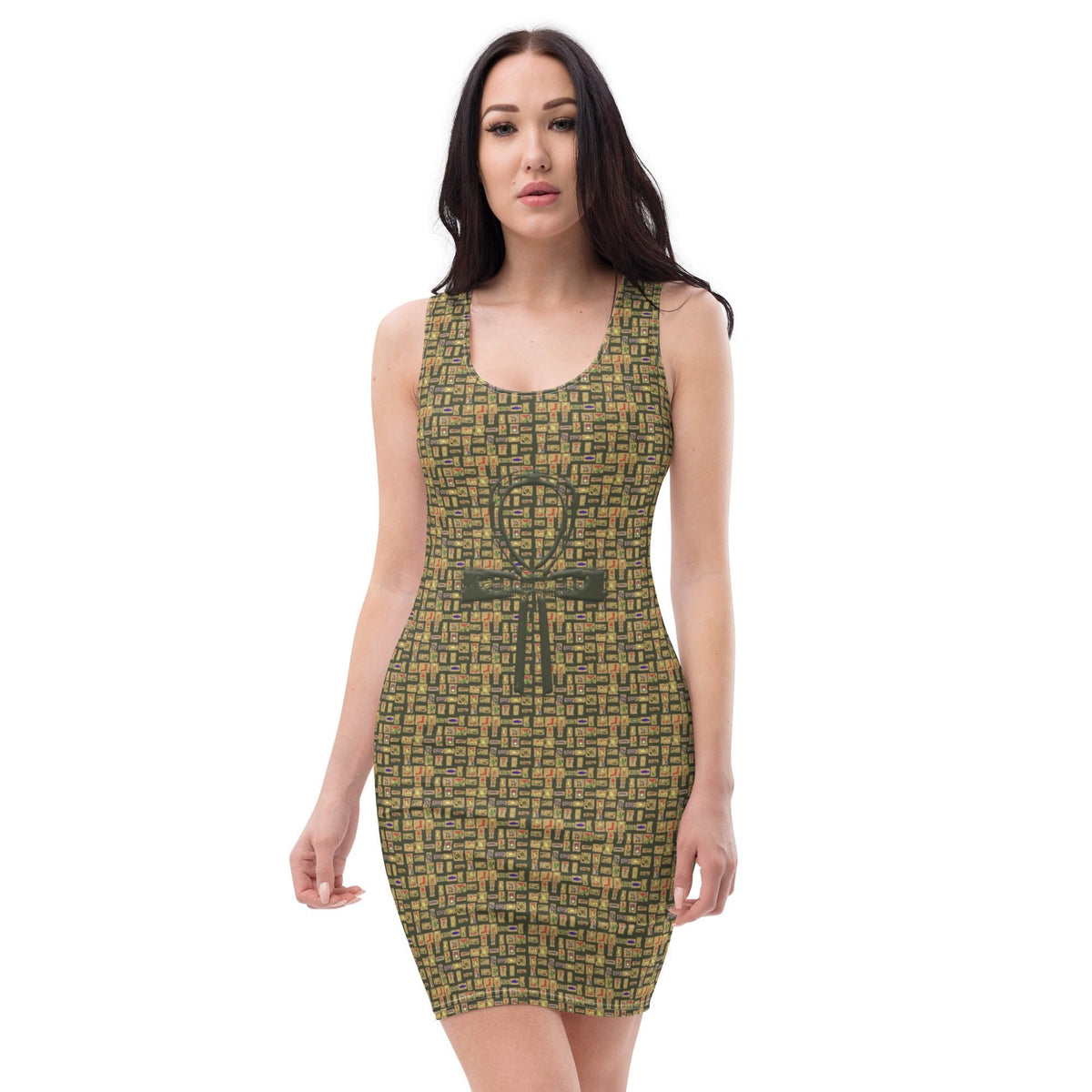 Nubia Ankh Cross (Olive) Bodycon Dress (6 Colors Available) - Conscious Apparel Store