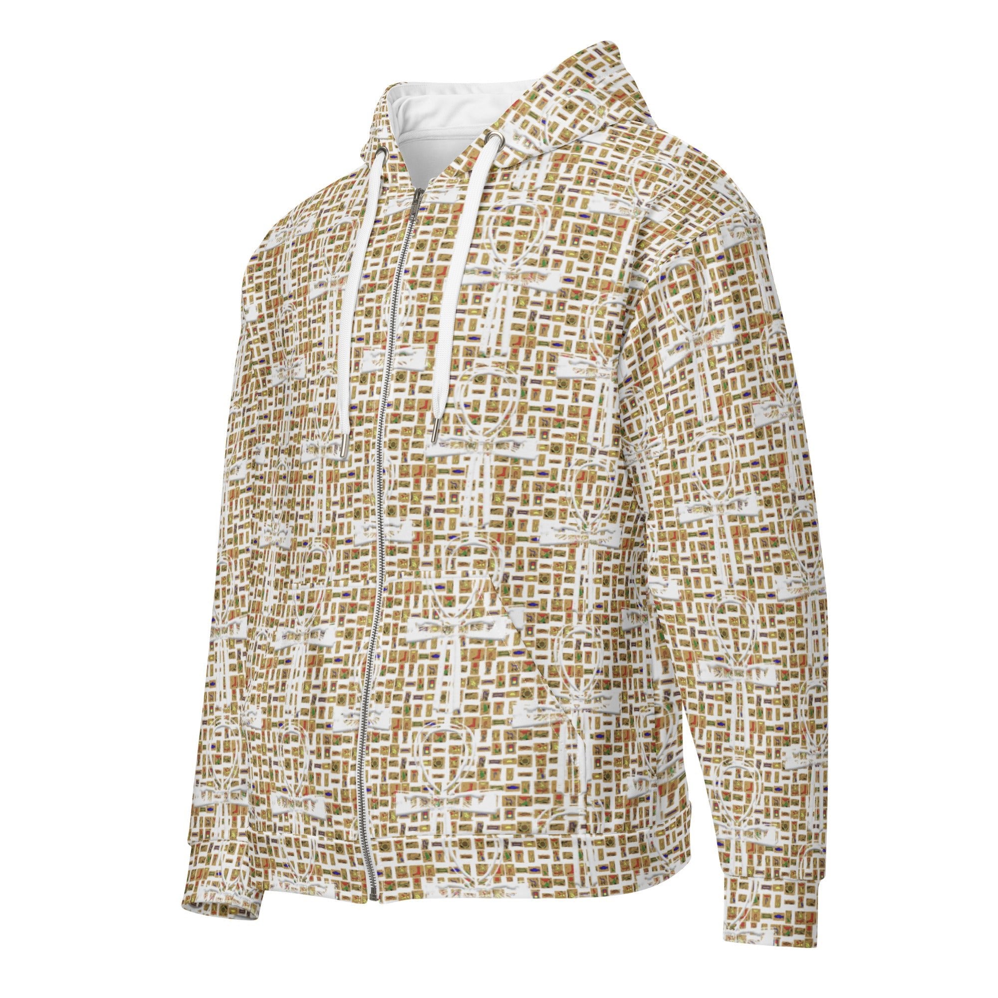 Nubia Ankh Cross (White) Unisex zip hoodie (6Colors Available) - Conscious Apparel Store
