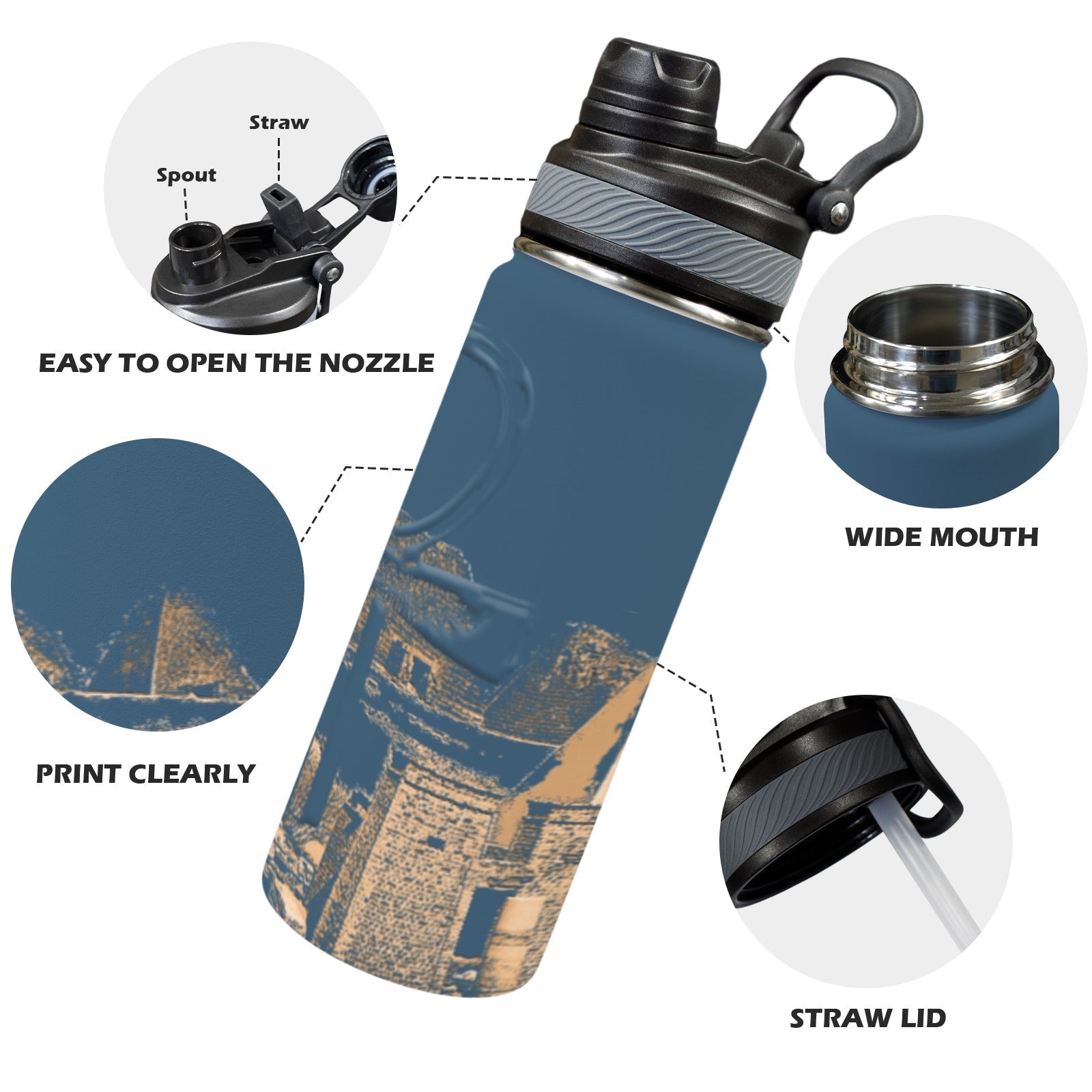 Nubia (Blue) Insulated Water Bottle with Dual - Use Lid (18oz) - Conscious Apparel Store