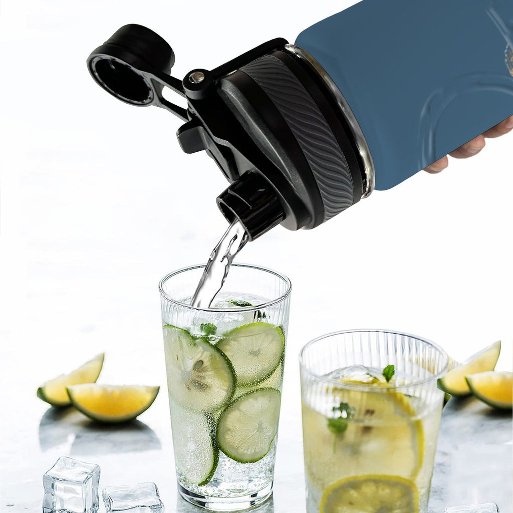 Nubia (Blue) Insulated Water Bottle with Dual - Use Lid (18oz) - Conscious Apparel Store